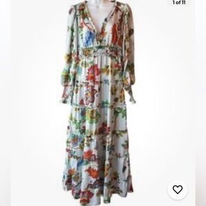 Chelsea & Violet MARGAUX Maxi Dress MED Floral Sky Flow Plissé Multi $159
